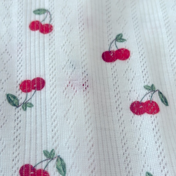 Baby Cherry Print Ruffle Trim Footed Sleep Jumpsuit - Picture 7 of 8